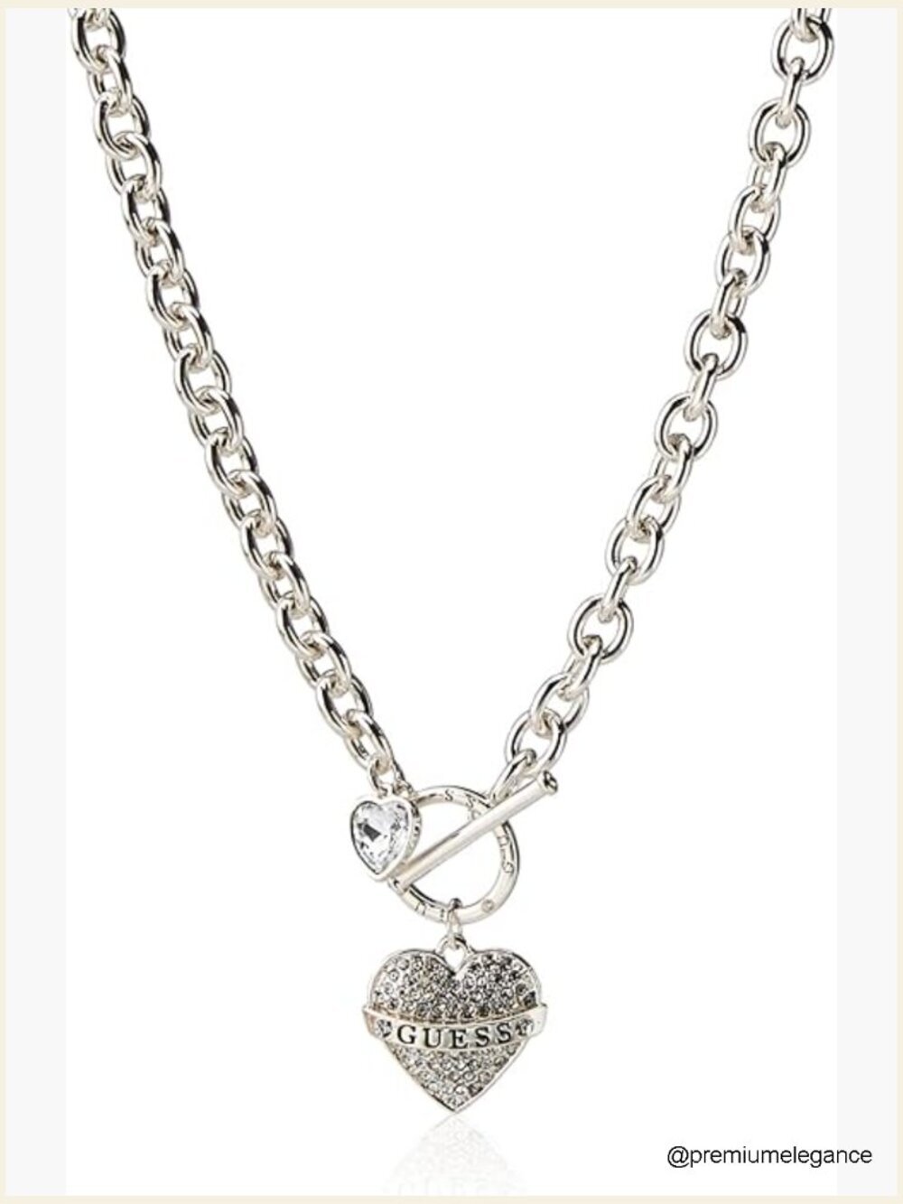 Toggle Logo Charm Pendant Necklace Crystal Heart Silver 16-36 Inch